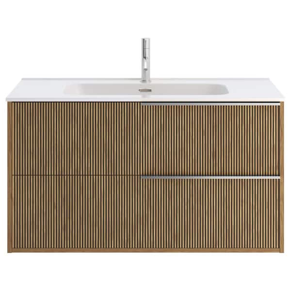 CHAMELEON CONCEPTS Demeter Art Chrome 40 in. W x 18.1 in. D x 22.8 in. H Deco Wall Mounted Vanity with Single Sink and White Ceramic Top
