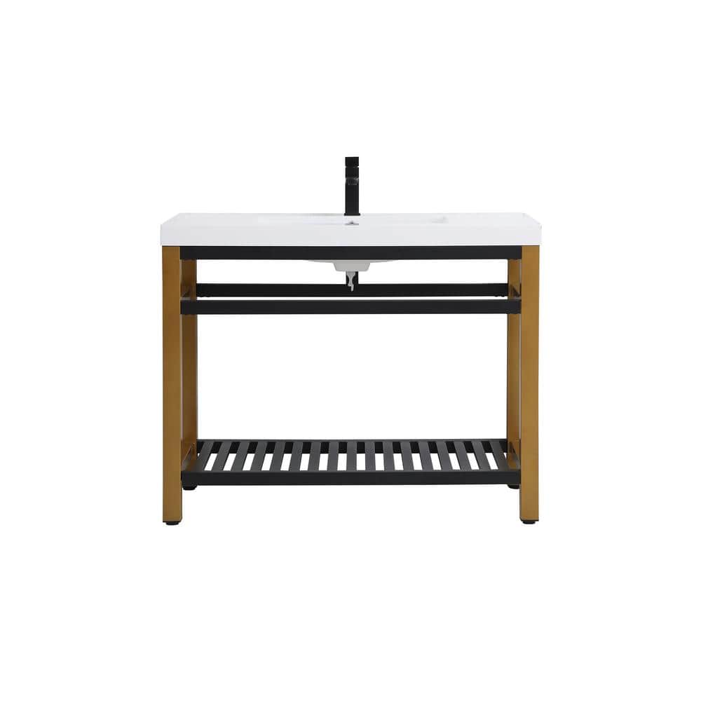 Simply Living 42 in. Single Bathroom Metal Vanity in Golden Black with Resi