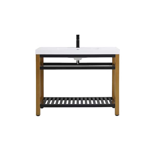 Unbranded Simply Living 42 in. Single Bathroom Metal Vanity in Golden Black with Resin Vanity Top in White