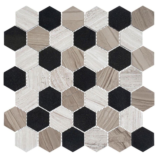 Channing Hazelton Brown 2 in.x 2 in. Hexagon Honeycomb Gloss Natural Stone Wall and Floor Mosaic Tile (4.85sq.ft./Case)