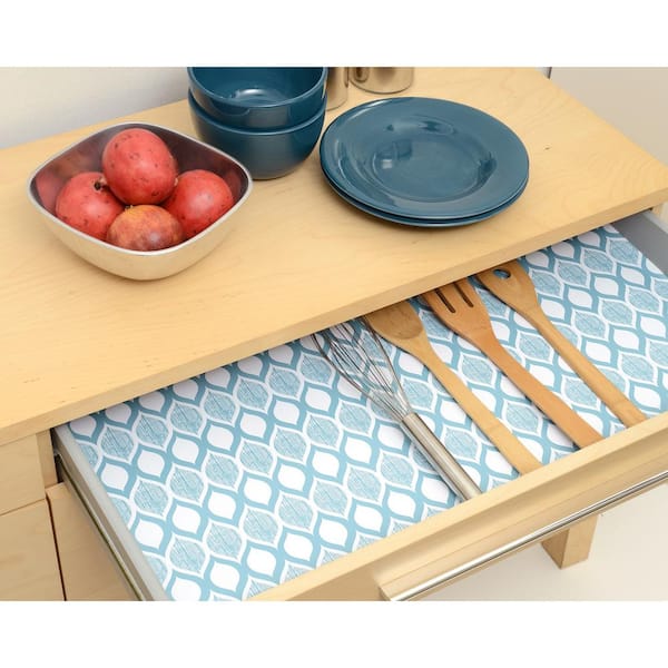 Con Tact Grip Prints Savory Teal Blue Shelf And Drawer Liner Set Of 4 08f C8a3u 04 The Home Depot Con Tact Grip Prints Savory Teal Blue, Kitchen Cabinet Liners Home Depot