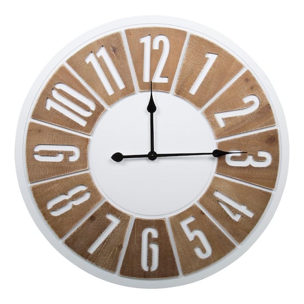 Unbranded 26.75 in. x 26.75 in. Beige Kiera Grace Round Modern Russel Decorative Wooden Wall Clock