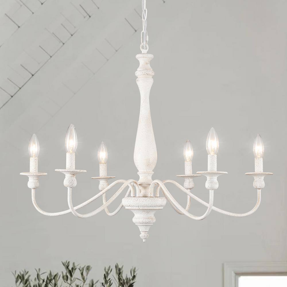Antique White 6-Light Metal Candle Chandelier