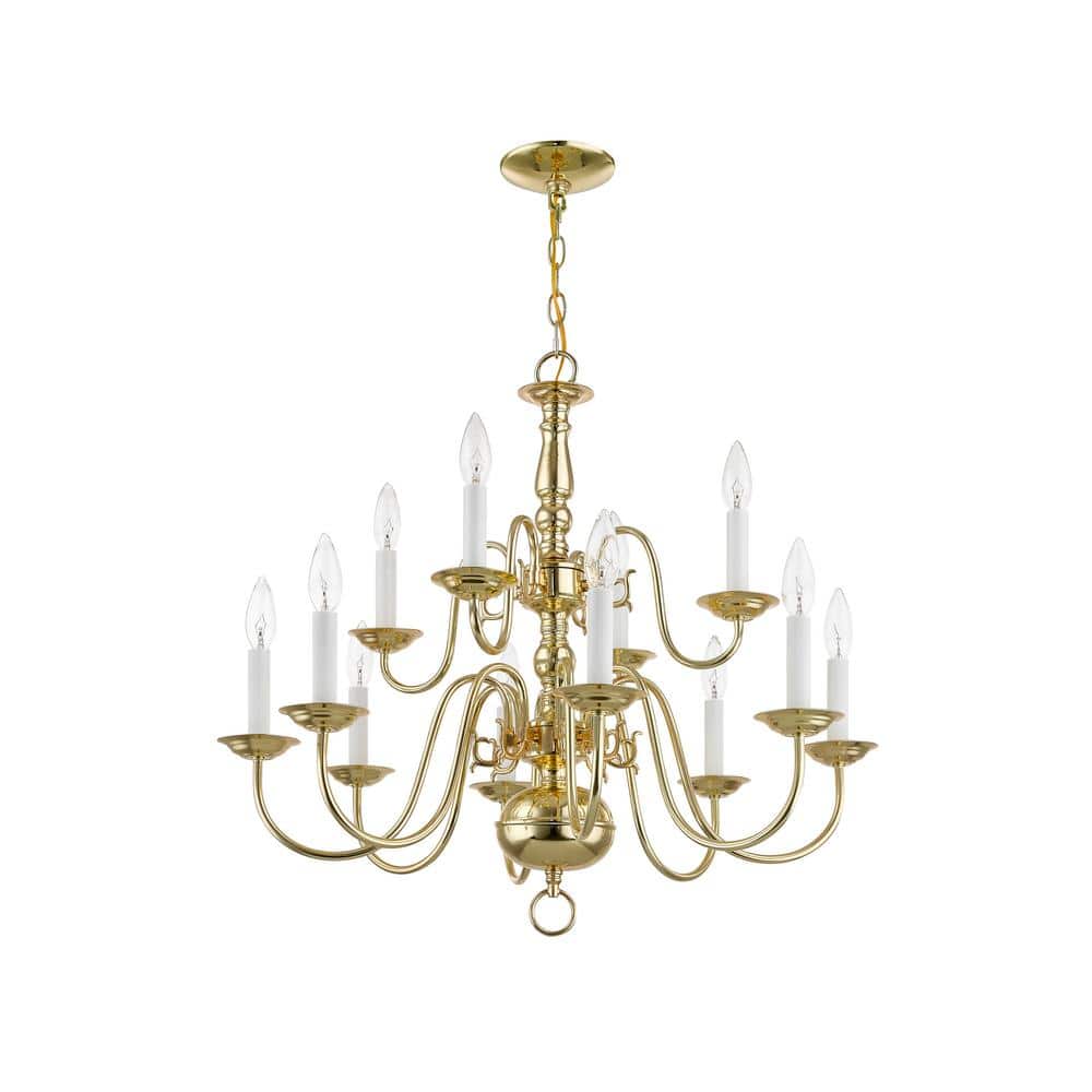 Williamsburgh Polished Brass 12-Light Colonial Chandelier