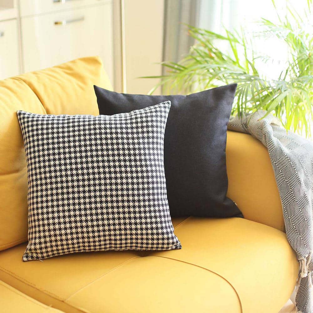 Black Houndstooth Jacquard 18" Square Pillow Covers Set of 2