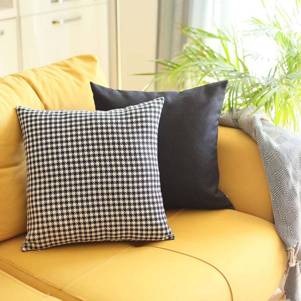 Boho-Chic Black Houndstooth Polyester 18" Pillow Covers, Set of 4