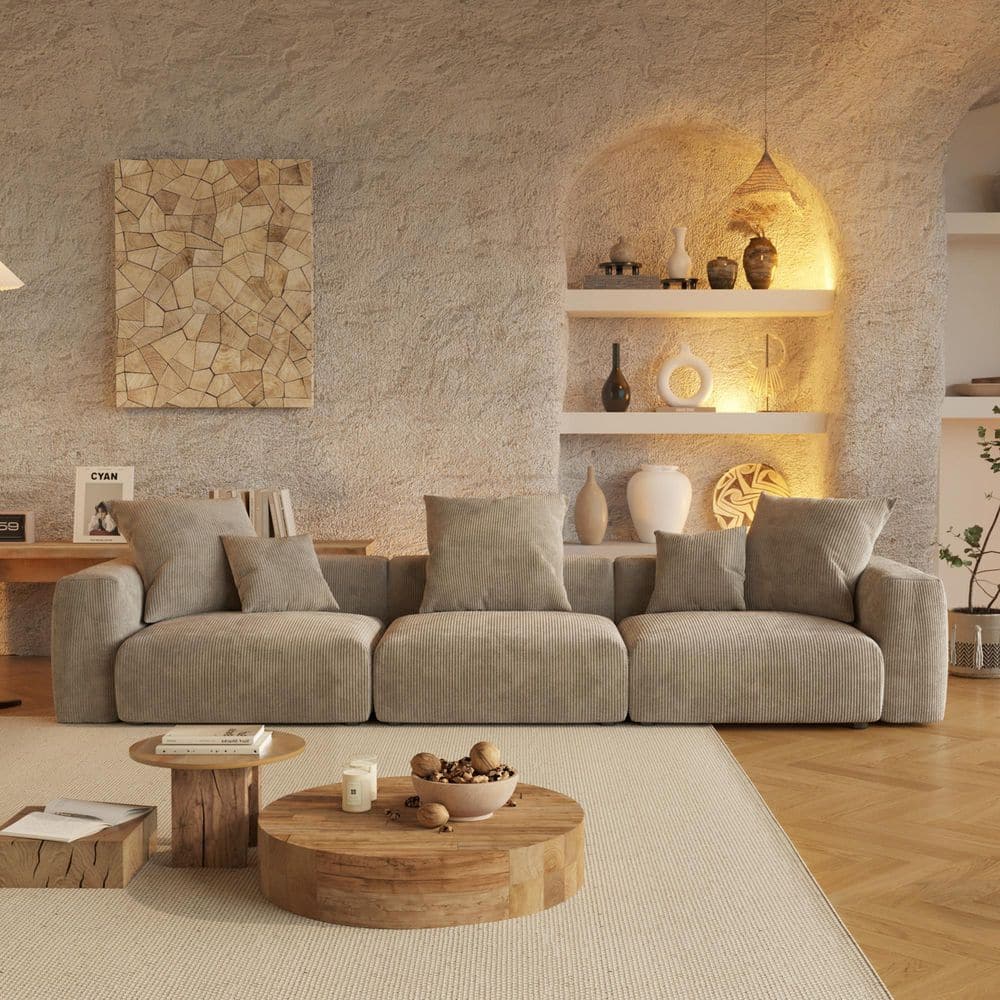 Modern 142 in. Square Arm Corduroy Modular Oversized Floor Sofa Grand Couch with Ottoman and Removable Covers in Brown price history on PriceWatchPro