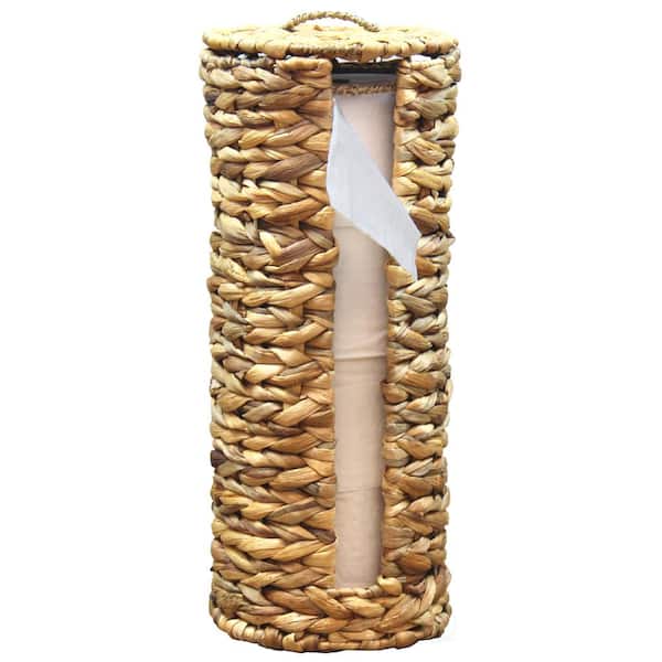 Vintiquewise Wicker Water Hyacinth Tall Toilet Tissue Paper Holder for 4 Wide Rolls