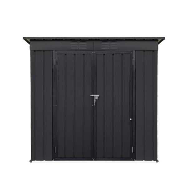 6 ft. W x 4 ft. D Metal Garden Outdoor Storage Shed with Vents, Hinged Door, Lock & Aluminum Frame, Black (24 sq. ft. )