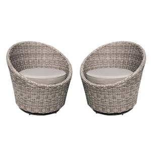 Claire Swivel Wicker Outdoor Lounge Chair with Tan Cushion (2-Pack)