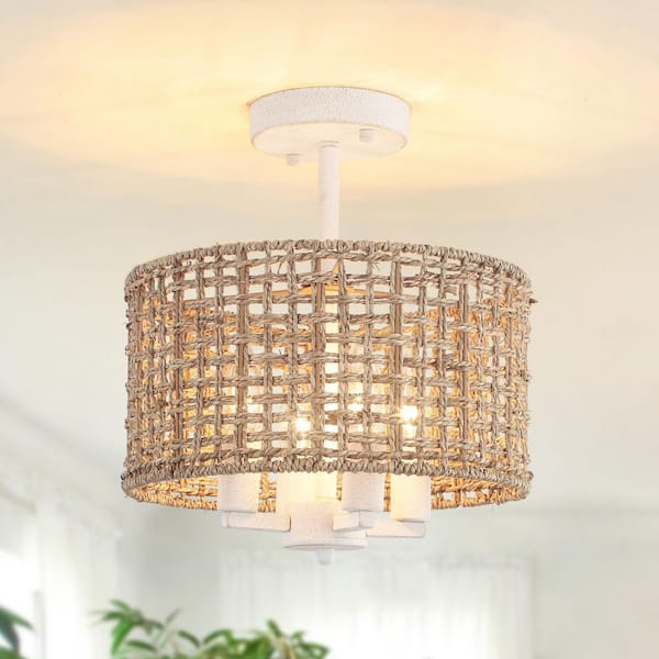LWYTJO Annecy 11.81 in. 4-Light Distressed White Farmhouse Semi