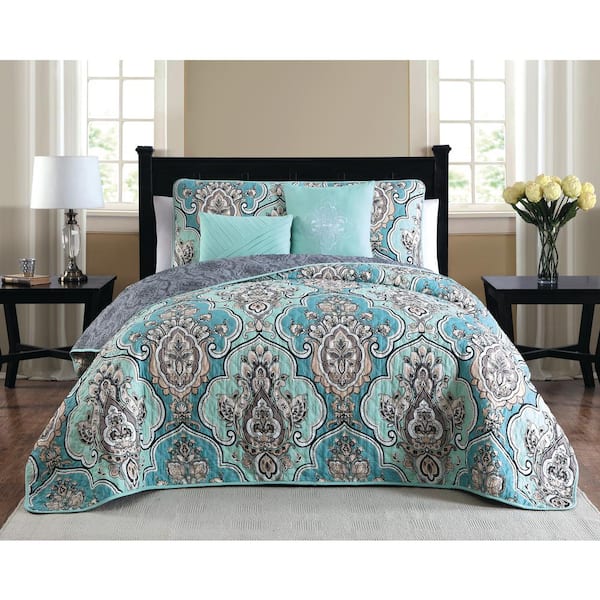 Piece Teal Queen Quilt Set, Bedspreads With Matching Shower Curtains