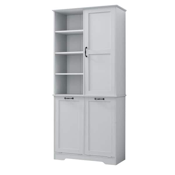 Cain Gray 31 in. W x 68 in. H Sideboard Accent Storage Cabinet with Tilt-Out Hamper, Adjustable Shelf, Door