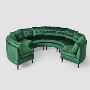 6-Piece Emerald Polyester 6-Seater Sectional Sofa with Tapered Legs