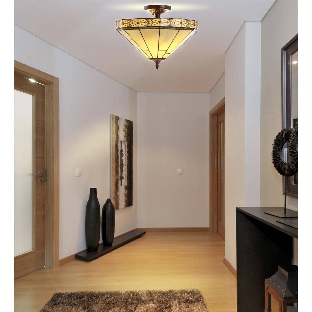 Elegant Tiffany-Style 16" Cream Glass LED Ceiling Light