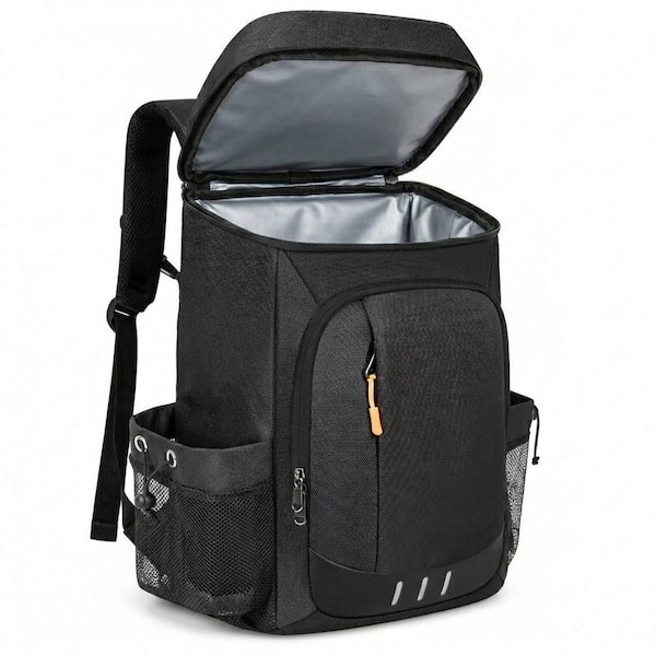 Black Reusable Lunch Bag Cooler Backpack Insulated Leakproof Soft for Beach Picnic Travel Work Hiking Holds 40 Cans