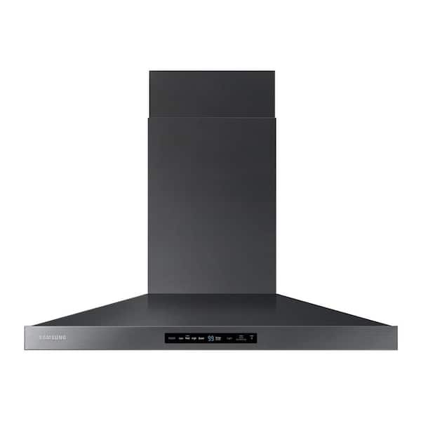 Samsung 36 in. Wall Mount Range Hood Touch Controls, Bluetooth Connected, LED Lighting in Fingerprint Resistant Black Stainless