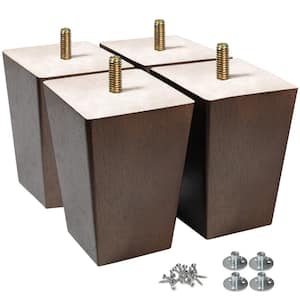 4 in. Dark Brown Wood Square Sofa Legs, Replacement Leg for Furniture (4-Pack)