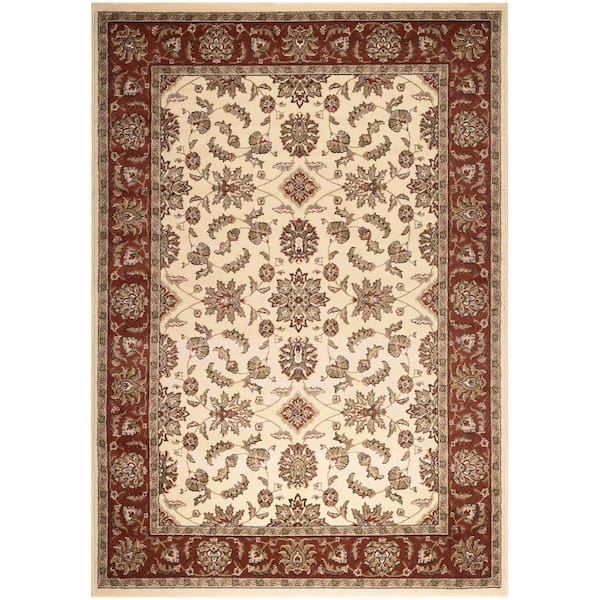 Como Ivory/Brick 8 ft. x 11 ft. Traditional Oriental Floral Area Rug