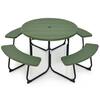 Costway 75 in. Green Round Picnic Table Outdoor Bench Set Seats 8-People with 4 Benches and Umbrella Hole NP11264LS+