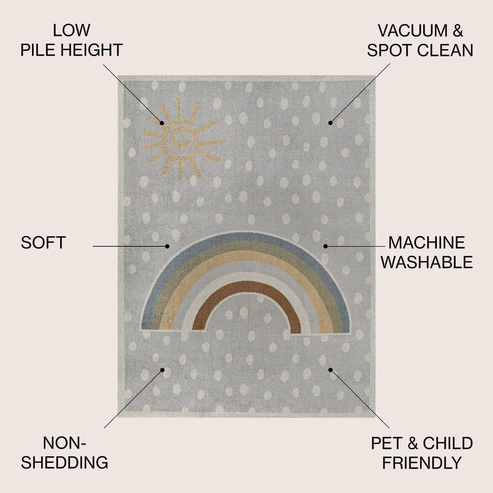 Gray Abstract Rainbow 8' x 10' Washable Kids Rug