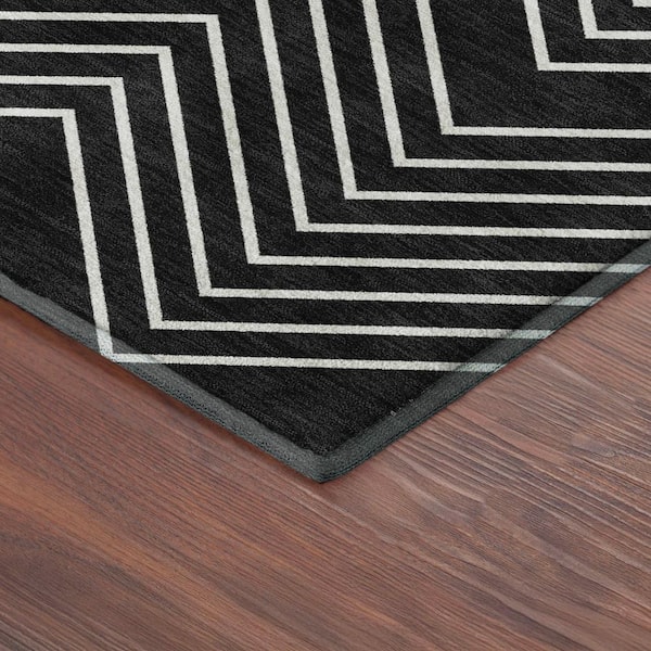 Mayfield Premium Machine Washable Abstract AMF2390 Black 2 ft. x 7 ft. Runner Rug