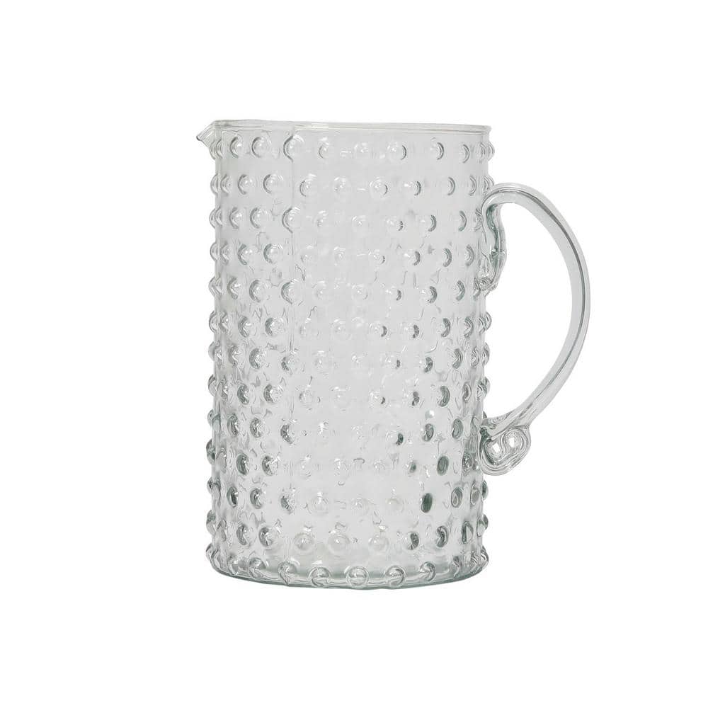 Clear Hand Blown Glass Hobnail Pitcher