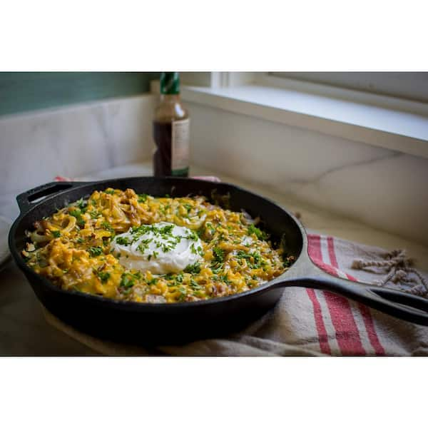 12 in. Cast Iron Skillet in Black with Pour Spout