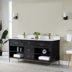 Kesia 72 in. W x 22 in. D x 34 in. H Bath Vanity in Black Oak with Carrara White Composite Stone Top