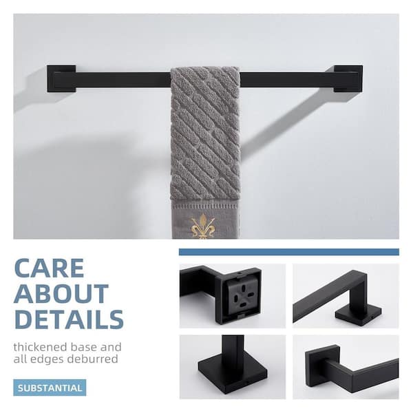 Bathroom Hardware Set 2-Pieces with Towel Bar, Toilet Paper Holder Bath Accessories Set Wall Mounted in Matte Black