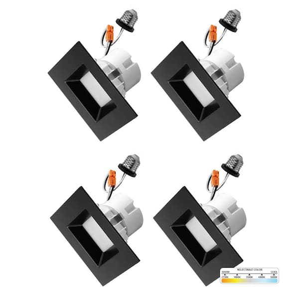 NuWatt 4 in. 11-Watt LED Black Square Retrofit Recessed Housing Light 5 CCT 2700K to 5000K IC Rated Remodel Dimmable (4-Pack)