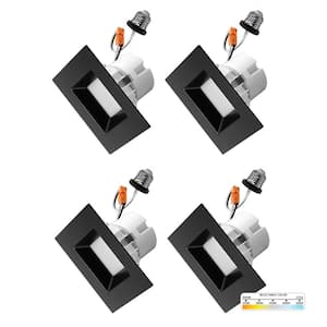 4 in. 11-Watt LED Black Square Retrofit Recessed Housing Light 5 CCT 2700K to 5000K IC Rated Remodel Dimmable (4-Pack)