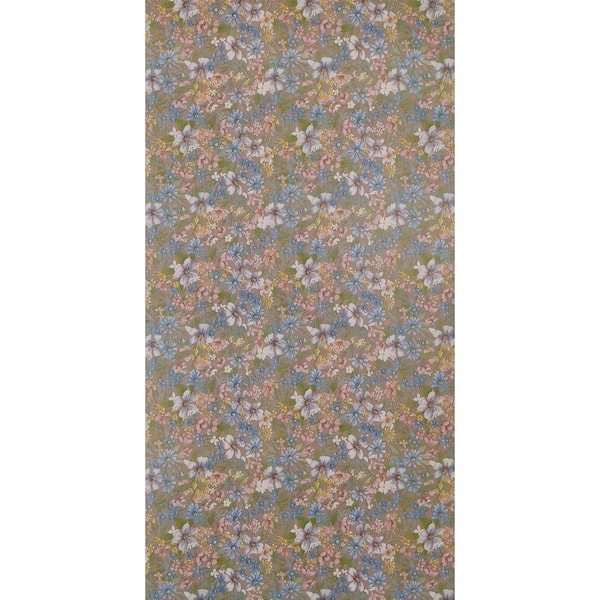 Meadow Flowers Aegean Blue, White, Peach Pink Vinyl Strippable Roll (Covers 26.6 sq. ft.)