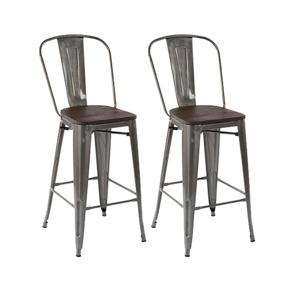 Homy Casa Thocar 29 in. Kitchen Counter Height Silver Metal Bar Stools