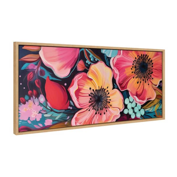 Kate and Laurel Sylvie Colorful Floral Group Framed Canvas by the Creative Bunch Studio (Set of 1) Nature Art Print 18 in. x 40 in.