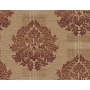 Textile Damask Orange and Brown Paper Strippable Wallpaper Roll ( Cover 60.75 sq. ft. )