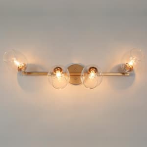 Modern 33 in. 4-Light Gold Vanity Light with Globe Clear Glass Shades and Rotatable Lamp Heads