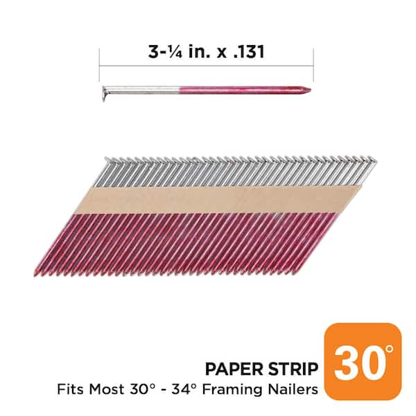 3-1/4 in. x 0.131-Gauge 30° Hot Dipped Galvanized Smooth Shank Paper Tape Framing Nails (2500 per Box)
