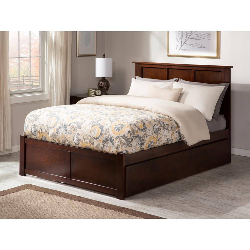 AFI Madison Walnut Queen Bed with Footboard and Twin Extra Long Trundle ...