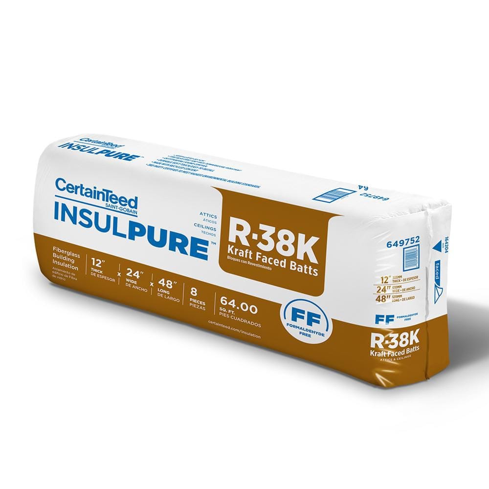 CertainTeed R-38 Insul Pure Kraft Faced Fiberglass Insulation Batt 24 ...