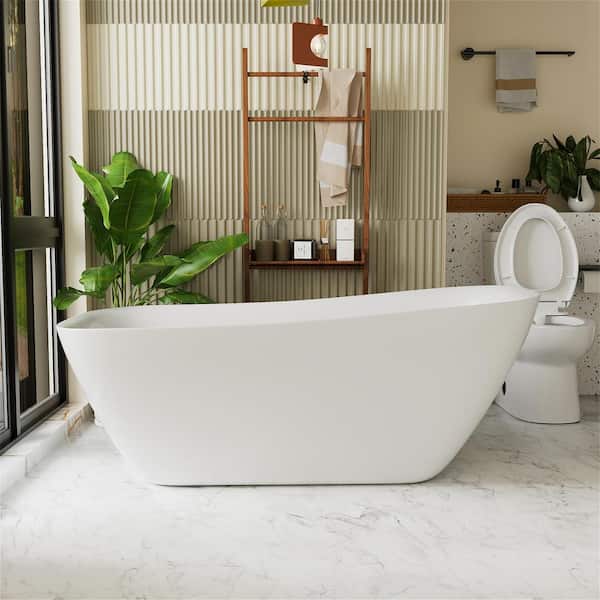 INSTER VELA 66 in. White Acrylic Rectangle Top Sloping Design Freestanding Flatbottom Non-Whirlpool Soaking Bathtub