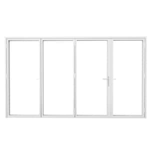 144 in. x 80 in. Left Center Opening/Outswing Double Tempered Glass White Aluminum Folding Patio Door