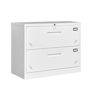 White Metal Steel Lateral Filing Cabinet with Large Deep Drawers Locked by Keys