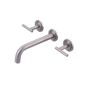 Double Handle Wall Mounted Bathroom Faucet in Solid Brass, Brushed Nickel