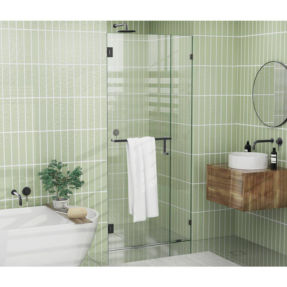 Matte Black Frameless Glass Shower Door with Brass Hardware