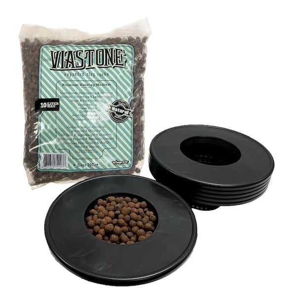 Viagrow 6 in. Black Plastic Pot Bucket Lid Insert, with 10 l Grow Rocks (6-Pack)