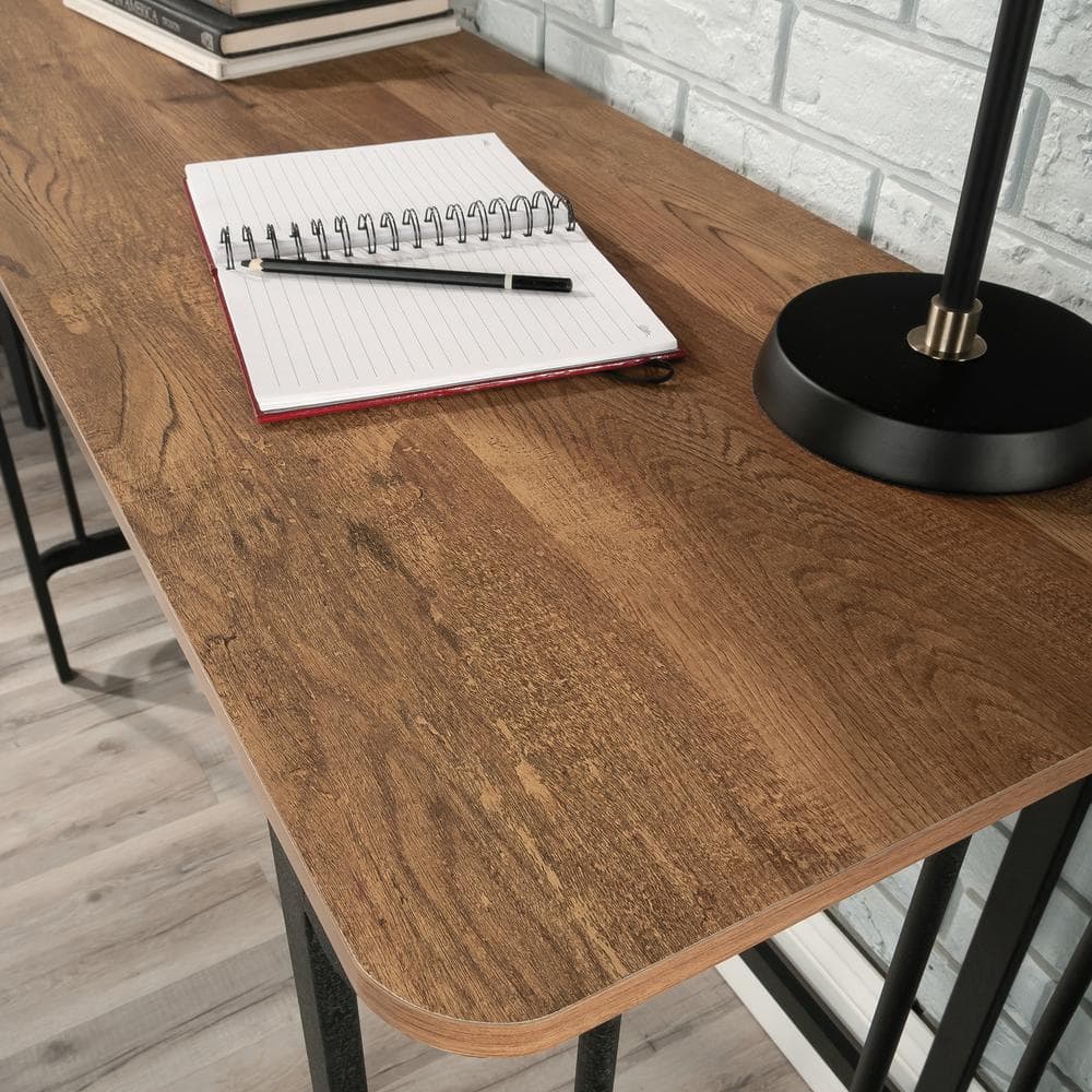 Etched Oak and Black Metal Writing Desk