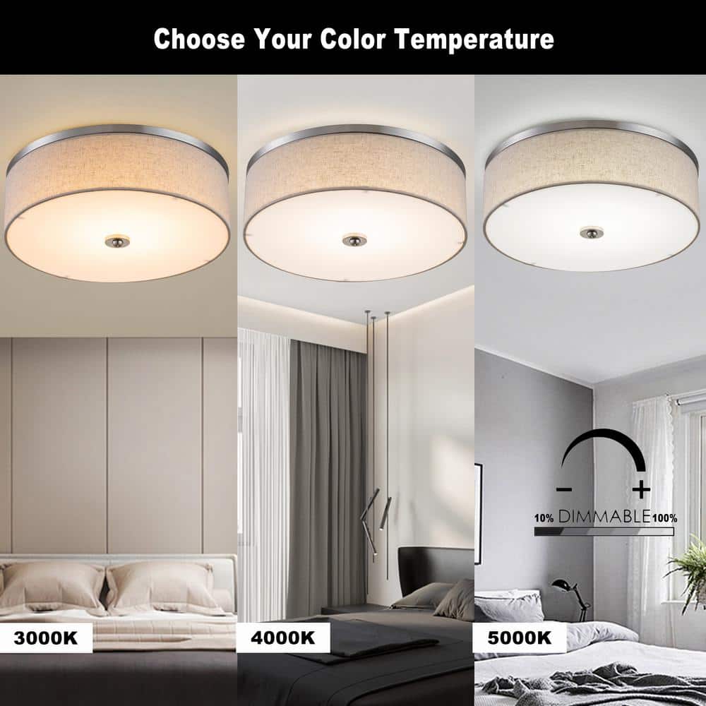 15" Brushed Nickel LED Drum Flush Mount Ceiling Light