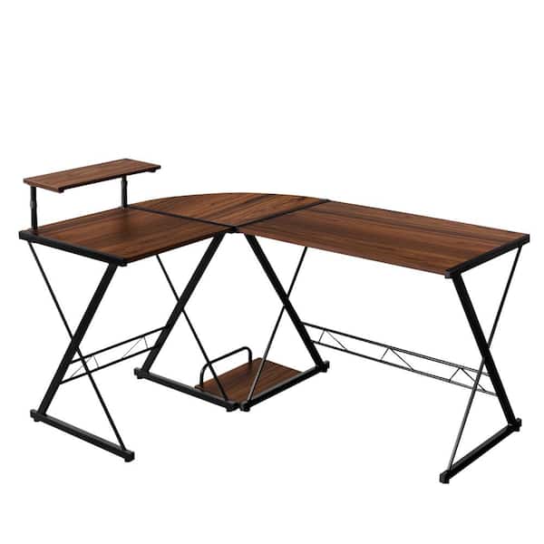 Costway 58 in. Walnut Computer Gaming Desk w/ Monitor Stand and Host Tray