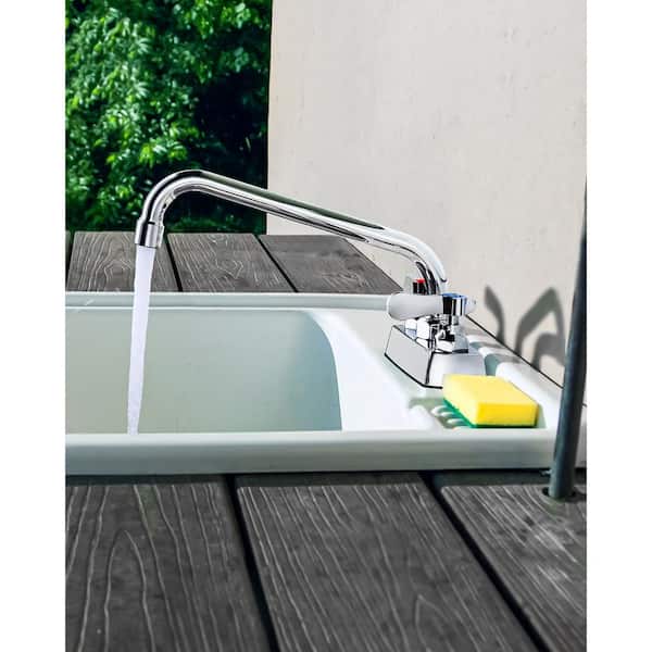 Brass Double Handle Standard Kitchen Faucet with Copper Valve, 10 in. Swivel Spout and 3-Aerators in Polished Chrome